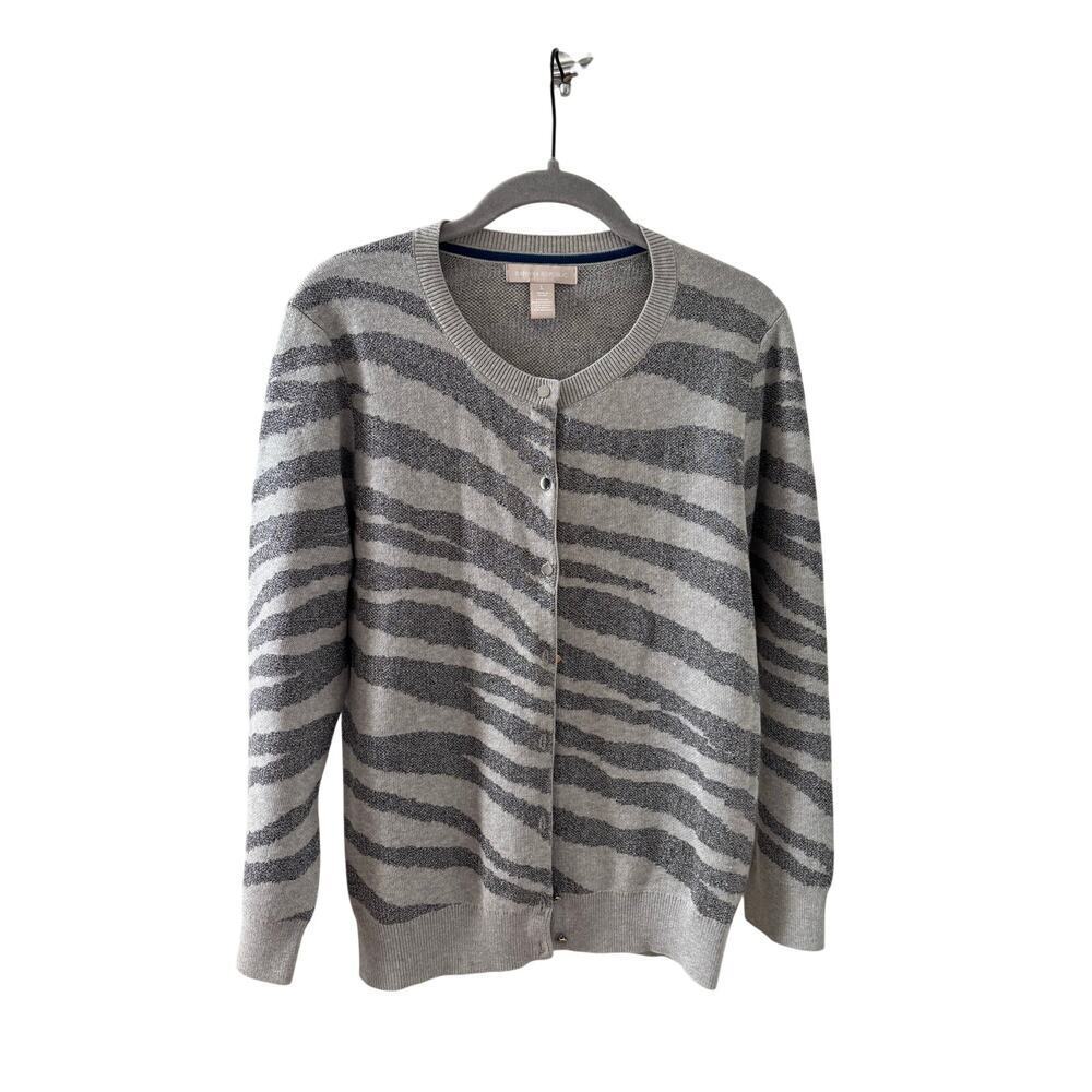 Banana Republic Zebra Print Cardigan Sweater Women’s Large Gray Metallic Knit - Picture 10 of 10